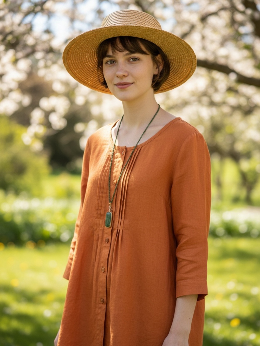 Women’s Casual Button-Front Tunic Top in Burnt Orange